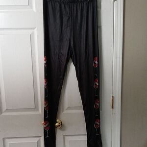 Christmas Black Leggings with Santa Hat Glass Print Sz  XL NWOT